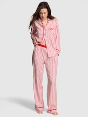 Victoria's Secret PINK Bright Vermillion Christmas Red Stripes Flannel Pyjamas Set - Image 1 of 2