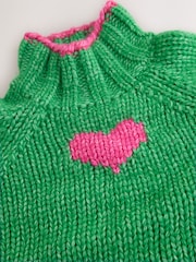 Zelena/rožnata srce - Debel pleten pulover s stoječim ovratnikom iz volne - Slika 2 iz 3