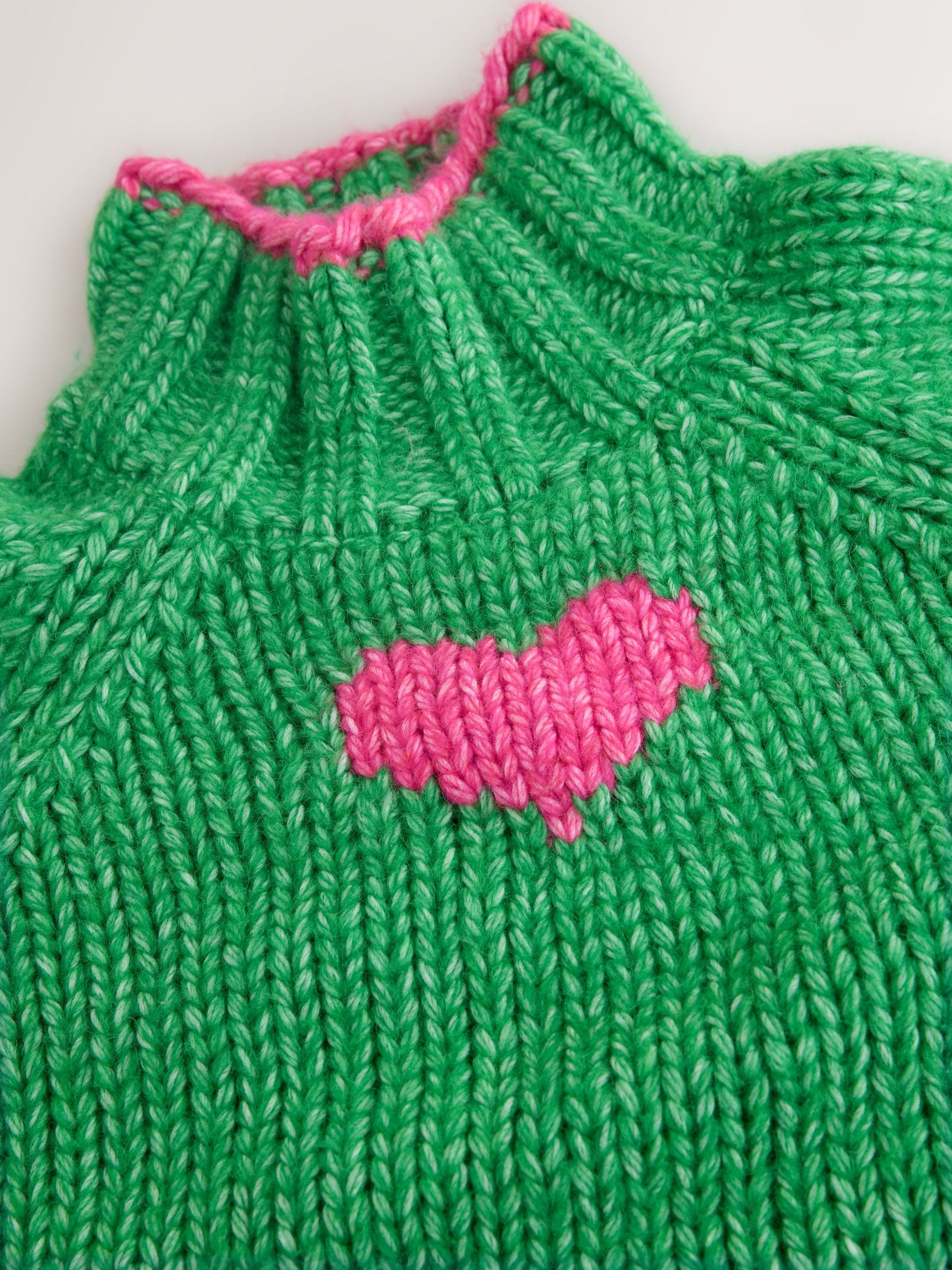 Buy Green/Pink Heart Chunky Knit Stand Neck Jumper With Wool from