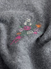 Charcoal Grey Floral Embroidery Supersoft Short Sleeve Knitted Top - Image 2 of 3