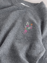 Charcoal Grey Floral Embroidery Supersoft Short Sleeve Knitted Top - Image 3 of 3