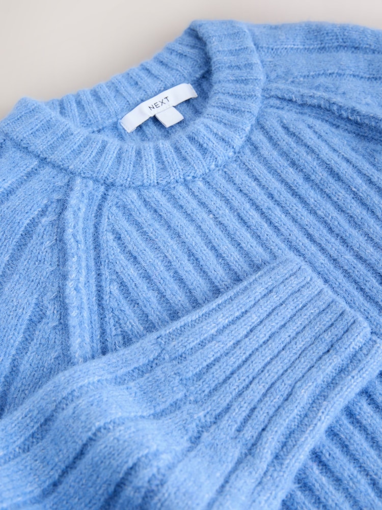 Blue Wool Blend Chunky Rib Crew Neck Jumper - Image 3 of 3 Blue Wool Blend Chunky Rib Crew Neck Jumper - Image 3 of 3