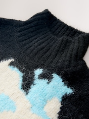 Negro - Floral Graphic Print Stand Neck Jumper With Wool - Imagen 2 de 3