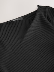 Black Ribbed Asymmetric Neckline Knitted Top - Image 7 of 8