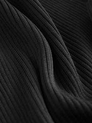 Black Ribbed Asymmetric Neckline Knitted Top - Image 8 of 8