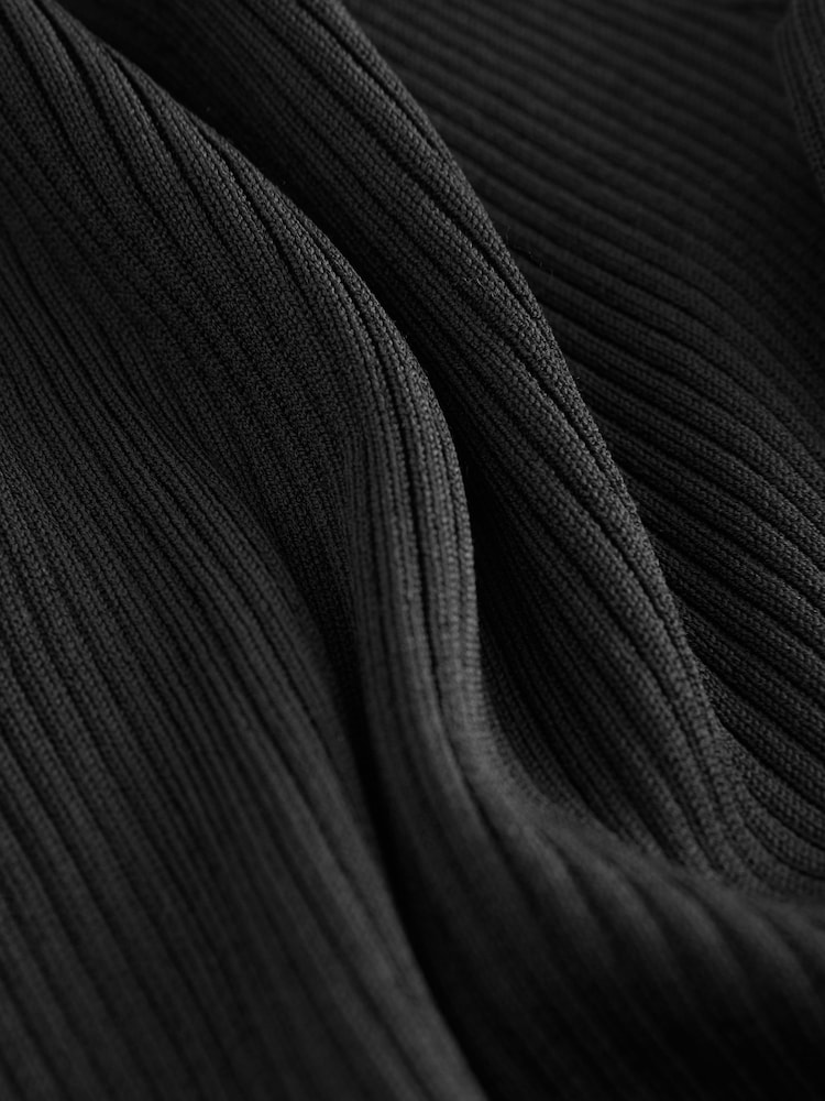 Black Ribbed Asymmetric Neckline Knitted Top - Image 8 of 8