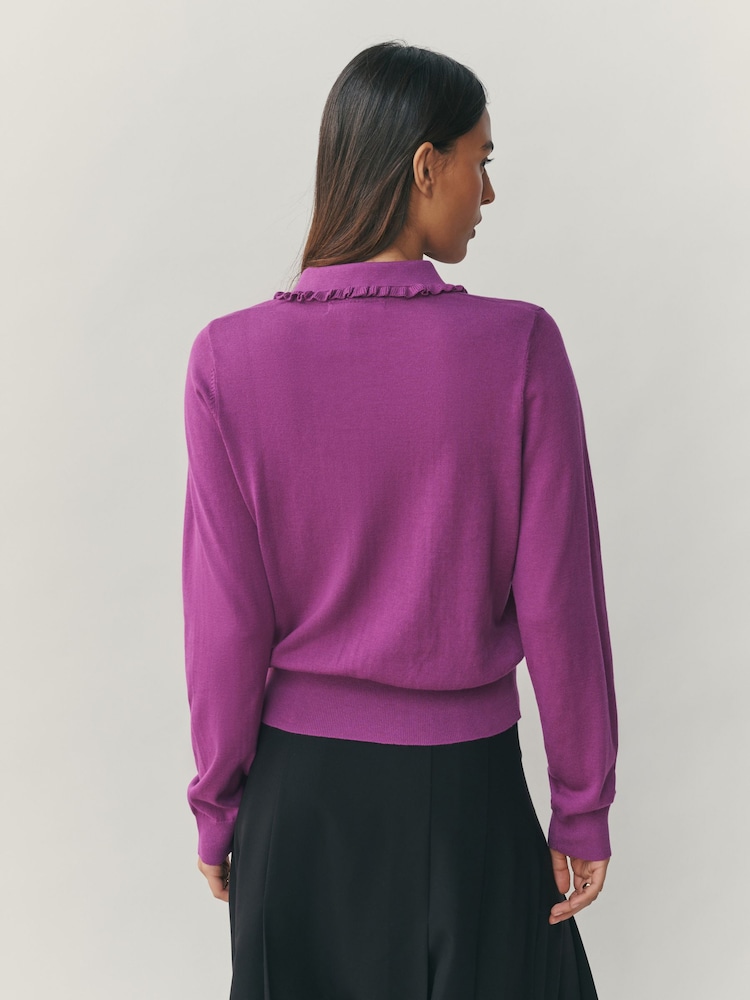 Purple Soft Touch Cotton Rich Frill Polo Top - Image 5 of 5 Purple Soft Touch Cotton Rich Frill Polo Top - Image 5 of 5