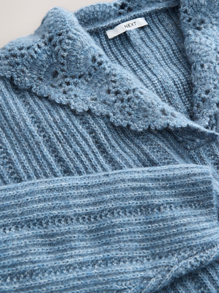 Chambray Blue Ribbed Knit Jumper With Crochet Sailor Collar - Image 2 of 3 Chambray Blue Ribbed Knit Jumper With Crochet Sailor Collar - Image 2 of 3