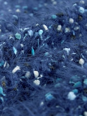 Navy Blue Neppy Fuzzy Texture V-Neck Knitted Jumper - Image 7 of 8