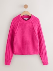 Bright Pink Wool Blend Chunky Rib Crew Neck Jumper - Image 5 of 7