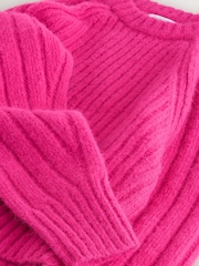 Bright Pink Wool Blend Chunky Rib Crew Neck Jumper - Image 7 of 7