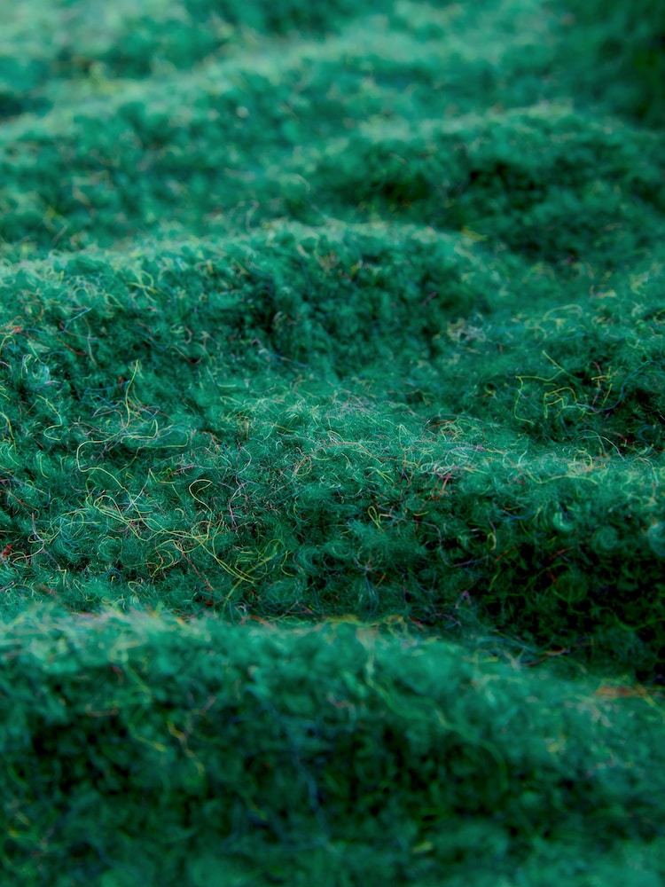 Dark Green Boucle Long Sleeve Polo Jumper - Image 2 of 3 Dark Green Boucle Long Sleeve Polo Jumper - Image 2 of 3