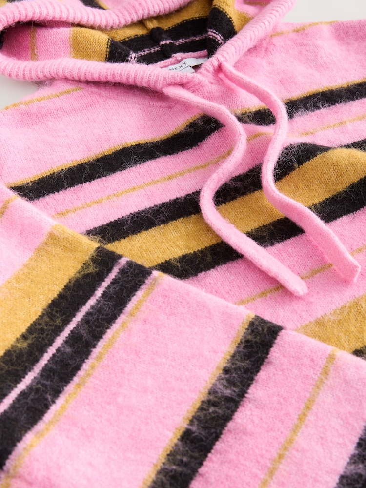 Pink Multi Stripe Brushed Knit Hooded Jumper - Image 2 of 3