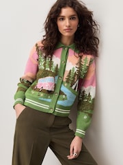 Multi Bright - Camper Scene Landscape Collar Cardigan - Bilde 1 av 9