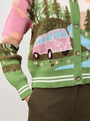 Multi Bright - Camper Scene Landscape Collar Cardigan - Bilde 5 av 9