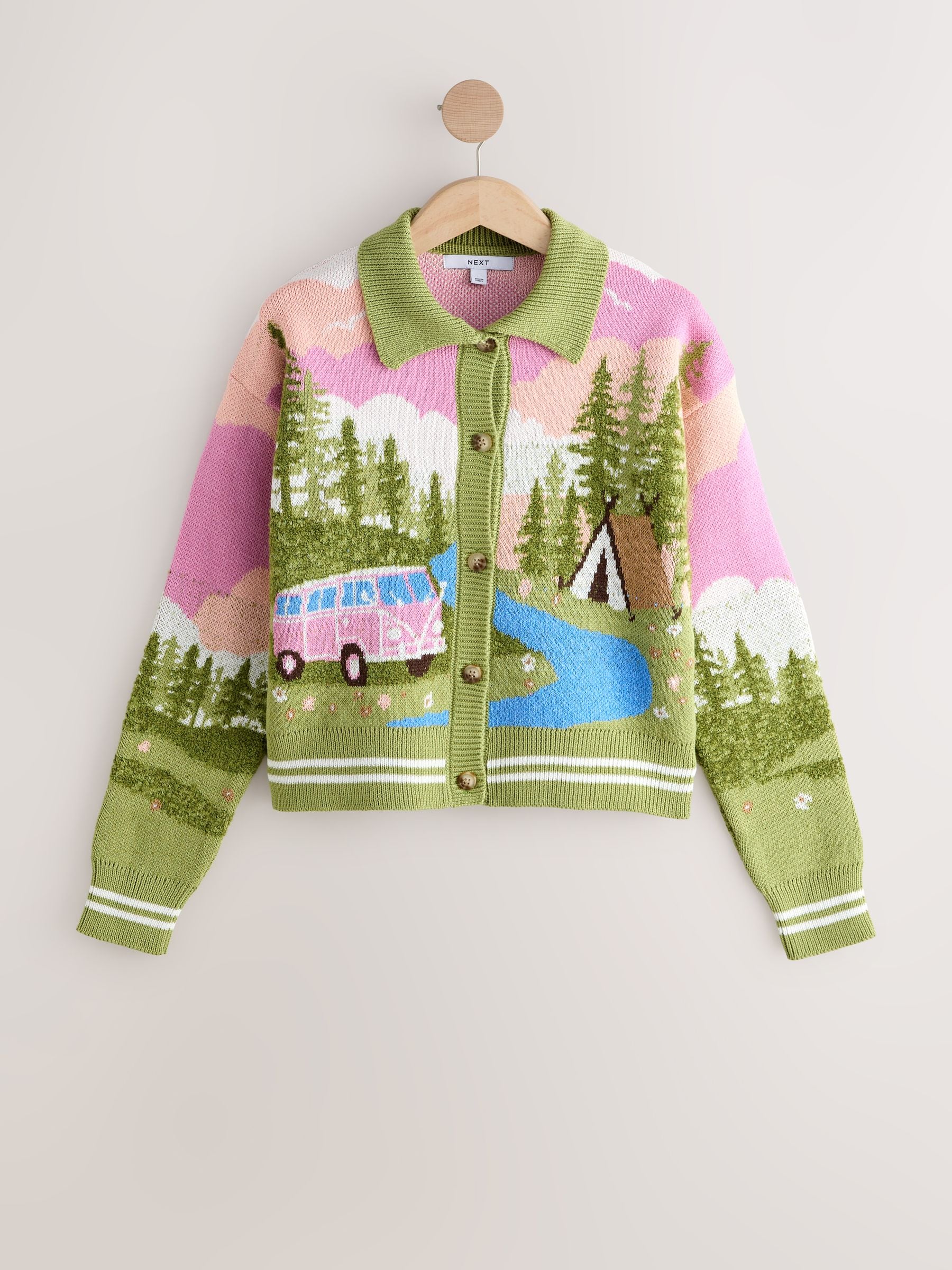 Buy Multi Bright Camper Scene Landscape Collar Cardigan from Next USA