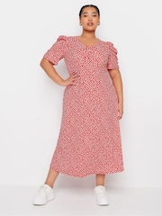 Rot - Yours Curve Leopard Print Textured Milkmaid Dress - Bild 1 von 5