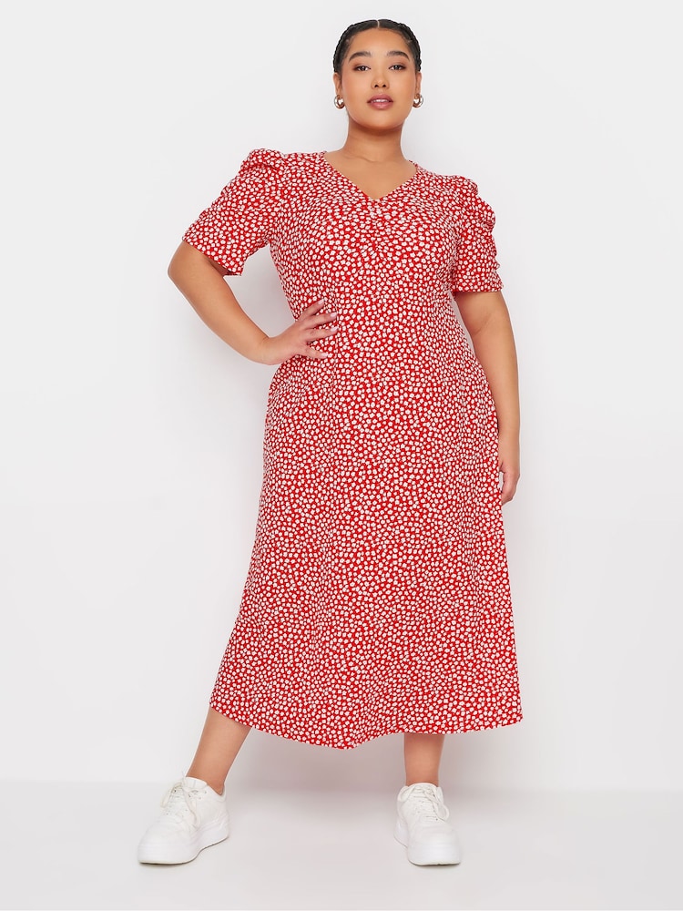 Rot - Yours Curve Leopard Print Textured Milkmaid Dress - Bild 1 von 5