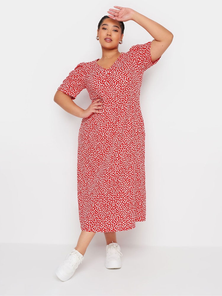 Rot - Yours Curve Leopard Print Textured Milkmaid Dress - Bild 2 von 5 Rot - Yours Curve Leopard Print Textured Milkmaid Dress - Bild 2 von 5