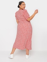 Rot - Yours Curve Leopard Print Textured Milkmaid Dress - Bild 3 von 5
