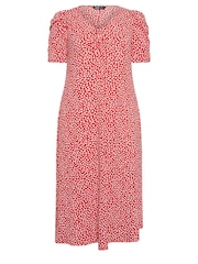 Rot - Yours Curve Leopard Print Textured Milkmaid Dress - Bild 5 von 5