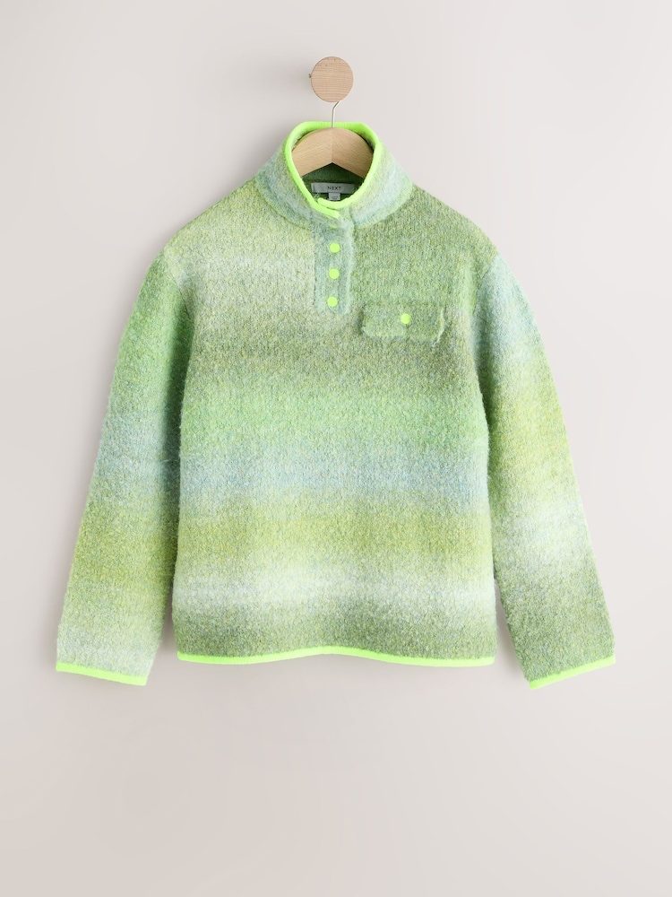 Green Spacedye Boucle Stand Neck Pocket Jumper - Image 1 of 3 Green Spacedye Boucle Stand Neck Pocket Jumper - Image 1 of 3