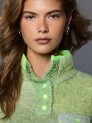 Green Spacedye Boucle Stand Neck Pocket Jumper - Image 4 of 7