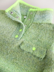 Green Spacedye Boucle Stand Neck Pocket Jumper - Image 7 of 7
