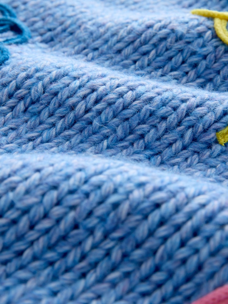 Bright Blue Floral - Chunky Knit Crew Neck Jumper With Wool - صورة 2 من 3 Bright Blue Floral - Chunky Knit Crew Neck Jumper With Wool - صورة 2 من 3