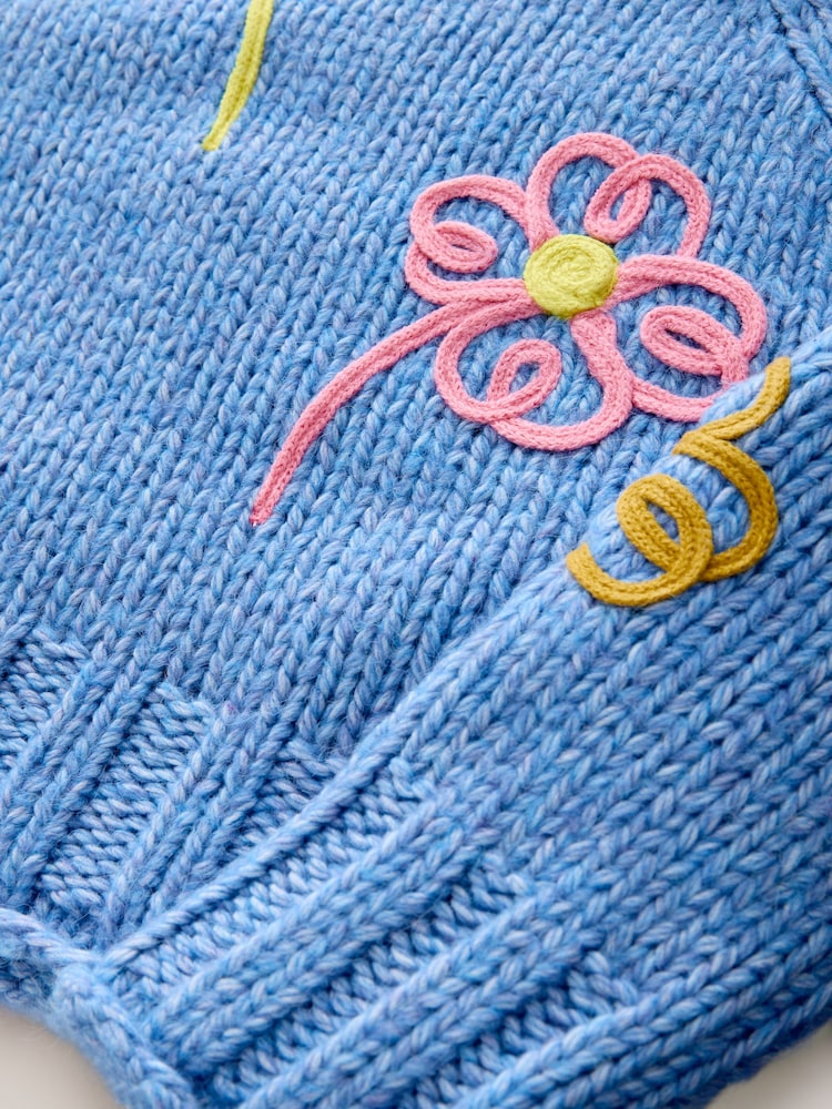 Bright Blue Floral - Chunky Knit Crew Neck Jumper With Wool - صورة 3 من 3 Bright Blue Floral - Chunky Knit Crew Neck Jumper With Wool - صورة 3 من 3