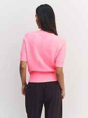 Fluro Pink Supersoft Short Sleeve Knitted Top - Image 4 of 8