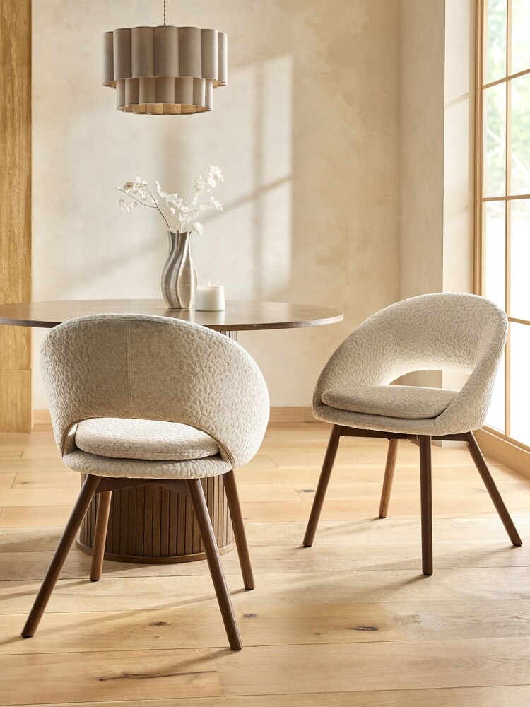 Set of 2 Linen Look Leopard Natural Hewitt Upholstered Dark Wood Leg Dining Chairs - Image 1 of 7