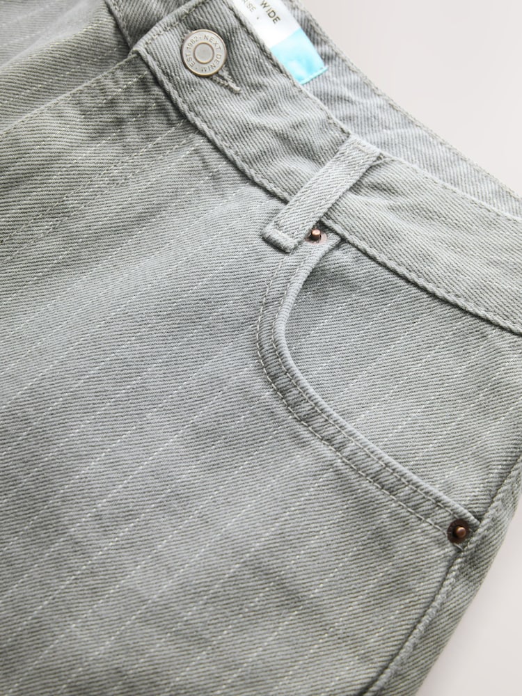 Grey Stripe High Rise Palazzo Wide Leg Jeans - Image 2 of 4 Grey Stripe High Rise Palazzo Wide Leg Jeans - Image 2 of 4