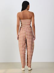 Pink/Green Gingham Bandeau Shirred Body Barrel Leg Jumpsuit - Image 2 of 6