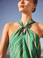 Green/ Yellow Stripe - Midikleid mit Neckholder-Twist-Ausschnitt - Bild 4 von 5