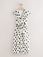 Ecru/Schwarz, gepunktet - Festliches Midikleid mit gerüschtem V-Ausschnitt - Bild 6 von 8