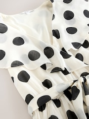 Ecru/Schwarz, gepunktet - Festliches Midikleid mit gerüschtem V-Ausschnitt - Bild 7 von 8
