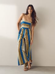 Gestreift, Blau - Bandeau Wide Leg Jersey Jumpsuit - Bild 2 von 8