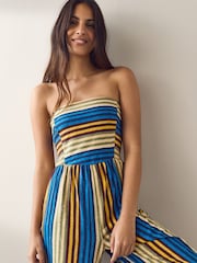 Gestreift, Blau - Bandeau Wide Leg Jersey Jumpsuit - Bild 5 von 8