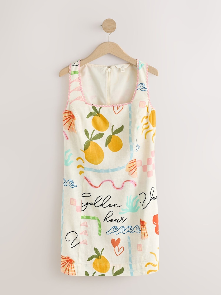 Ecru Tomato Print Square Neck Mini Shift Dress - Image 1 of 4 Ecru Tomato Print Square Neck Mini Shift Dress - Image 1 of 4