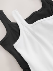 Black and White Sleeveless Square Neck Tiered Midi Summer Dress - Image 10 of 11