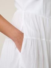 Black and White Sleeveless Square Neck Tiered Midi Summer Dress - Image 6 of 11