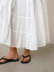 Black and White Sleeveless Square Neck Tiered Midi Summer Dress - Image 7 of 11