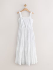 Black and White Sleeveless Square Neck Tiered Midi Summer Dress - Image 8 of 11