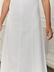 White Seamed Sleeveless Denim Maxi Dress - Image 3 of 6