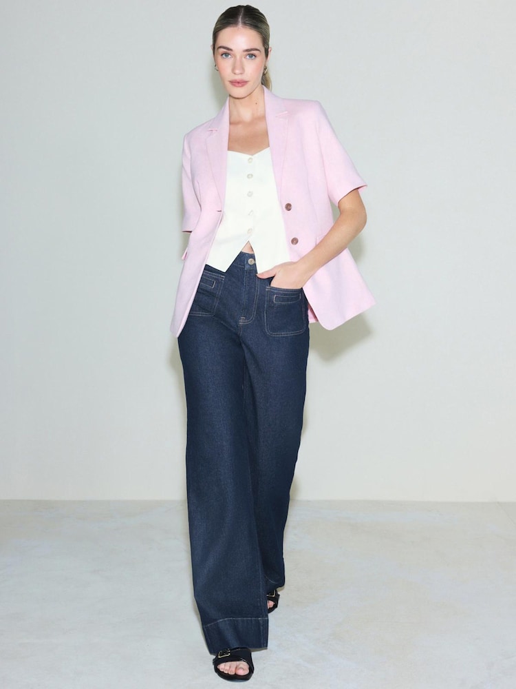 Dark Blue Patch Pocket Wide Leg Jeans - Image 1 of 9