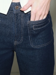 Dark Blue Patch Pocket Wide Leg Jeans - Image 5 of 9
