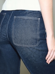 Dark Blue Patch Pocket Wide Leg Jeans - Image 6 of 9