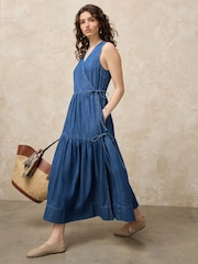 Mittelblau - Denim Tiered Maxi Wrap Dress - Bild 1 von 6