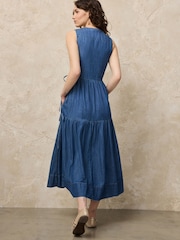 Mittelblau - Denim Tiered Maxi Wrap Dress - Bild 2 von 6